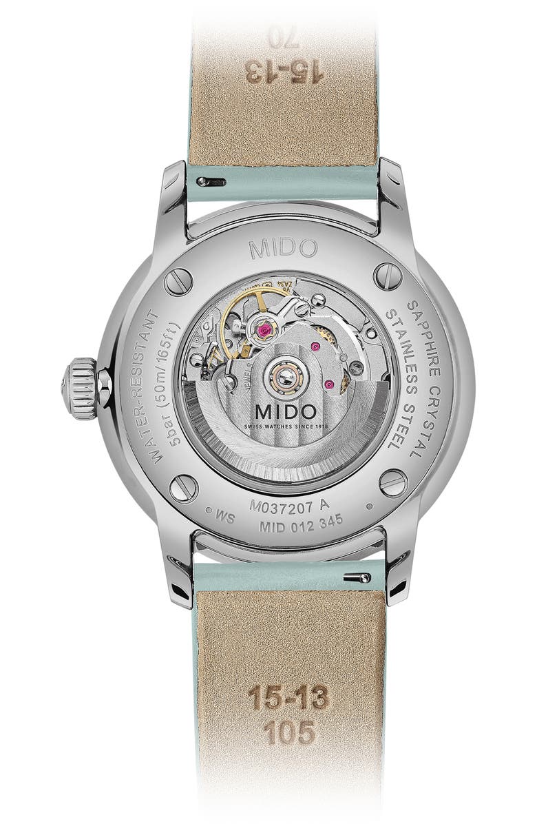 MIDO Baroncelli Signature Lady Colors Leather Strap Watch, 30mm, Alternate, color, Mother Of Pearl/ Multi