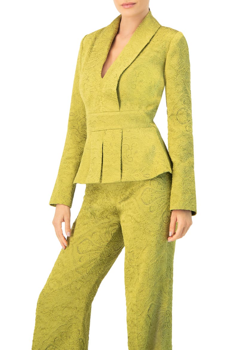 Collarless Paisley Blazer with Back Zipper, Alternate, color, Green