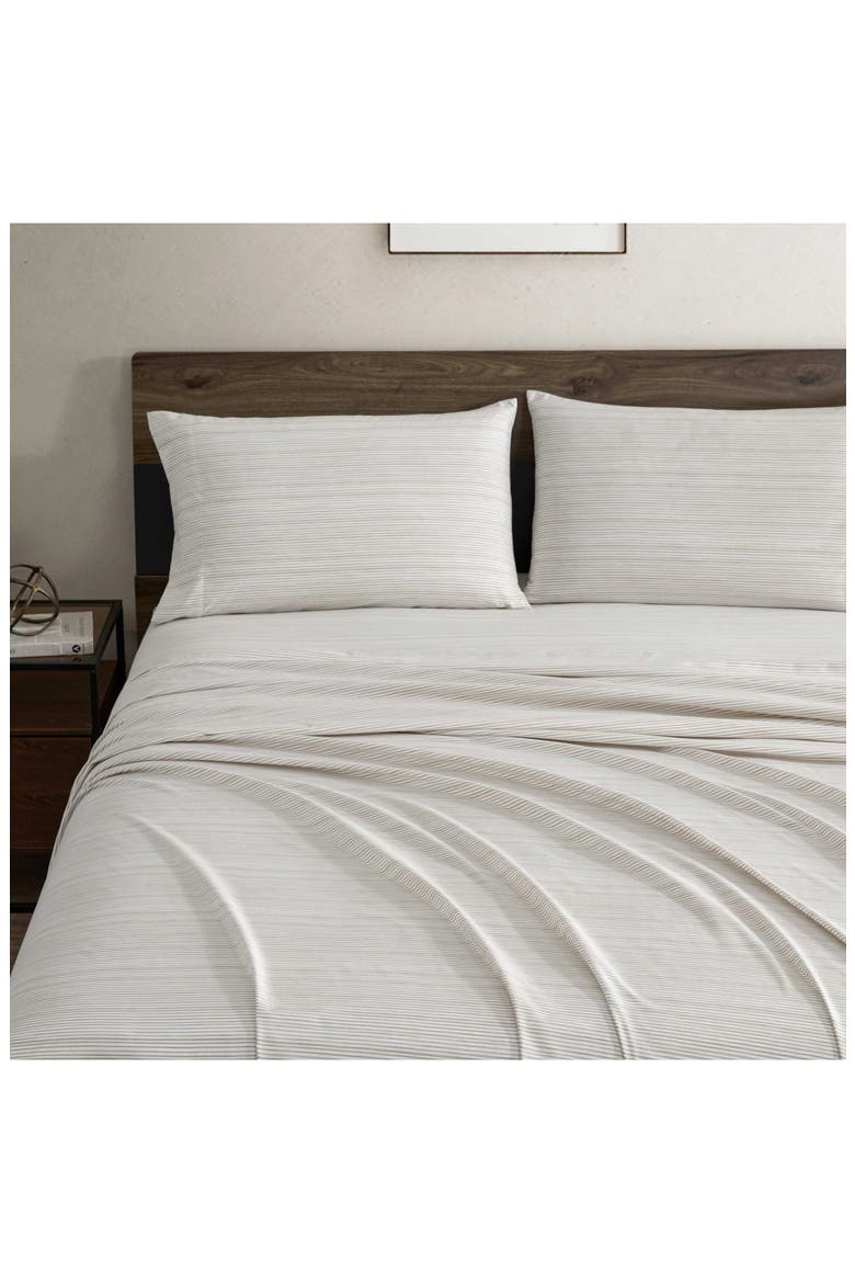 Textured Stripe Microfiber Sheet Set, Alternate, color, WHITE/ CHAI