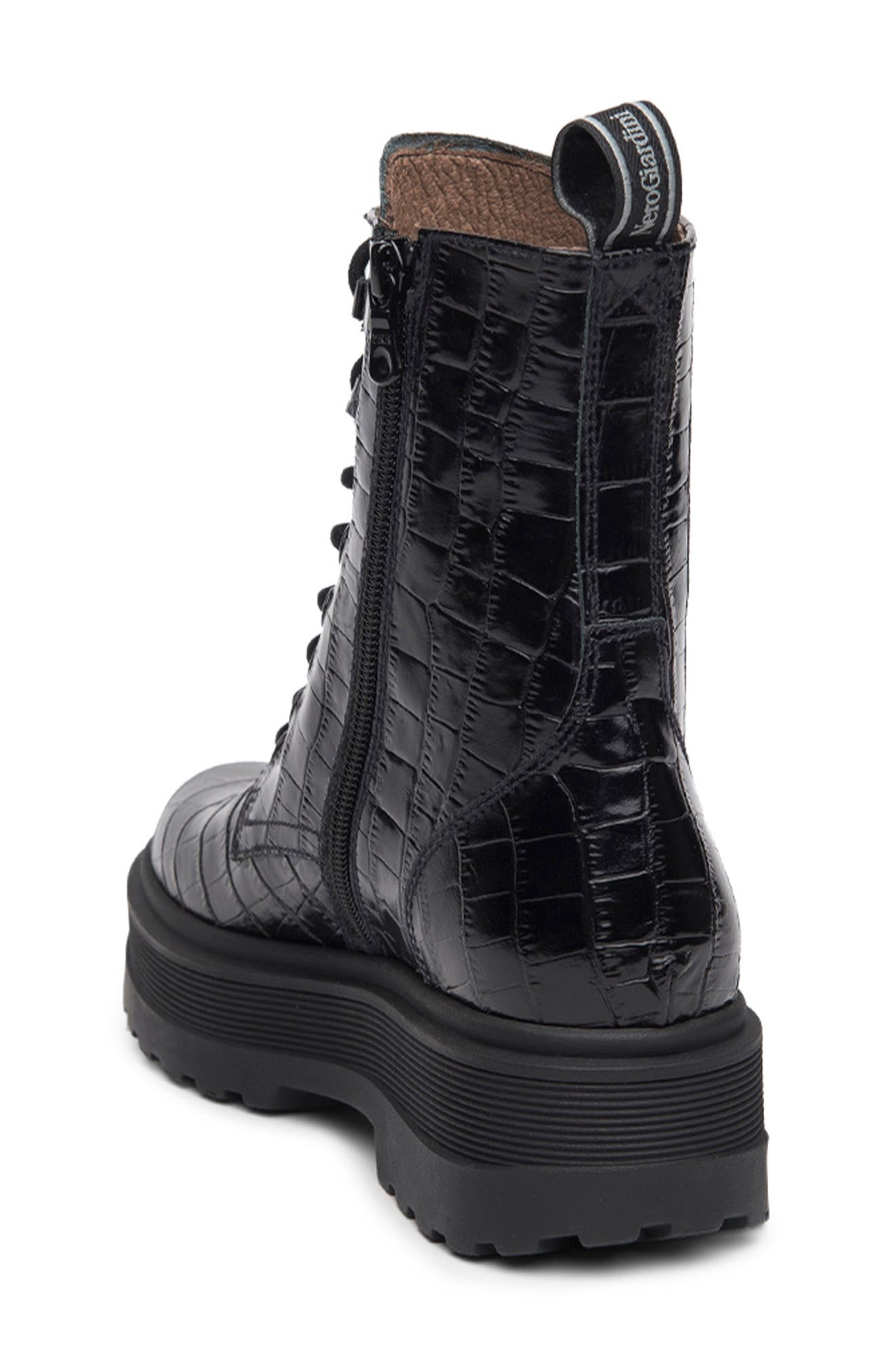 NeroGiardini Embossed Combat Boot, Alternate, color, 