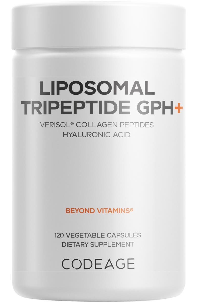 Codeage Liposomal Tripeptide GPH+, Verisol Collagen Peptides, Hyaluronic Acid, Skin Support, Main, color, White