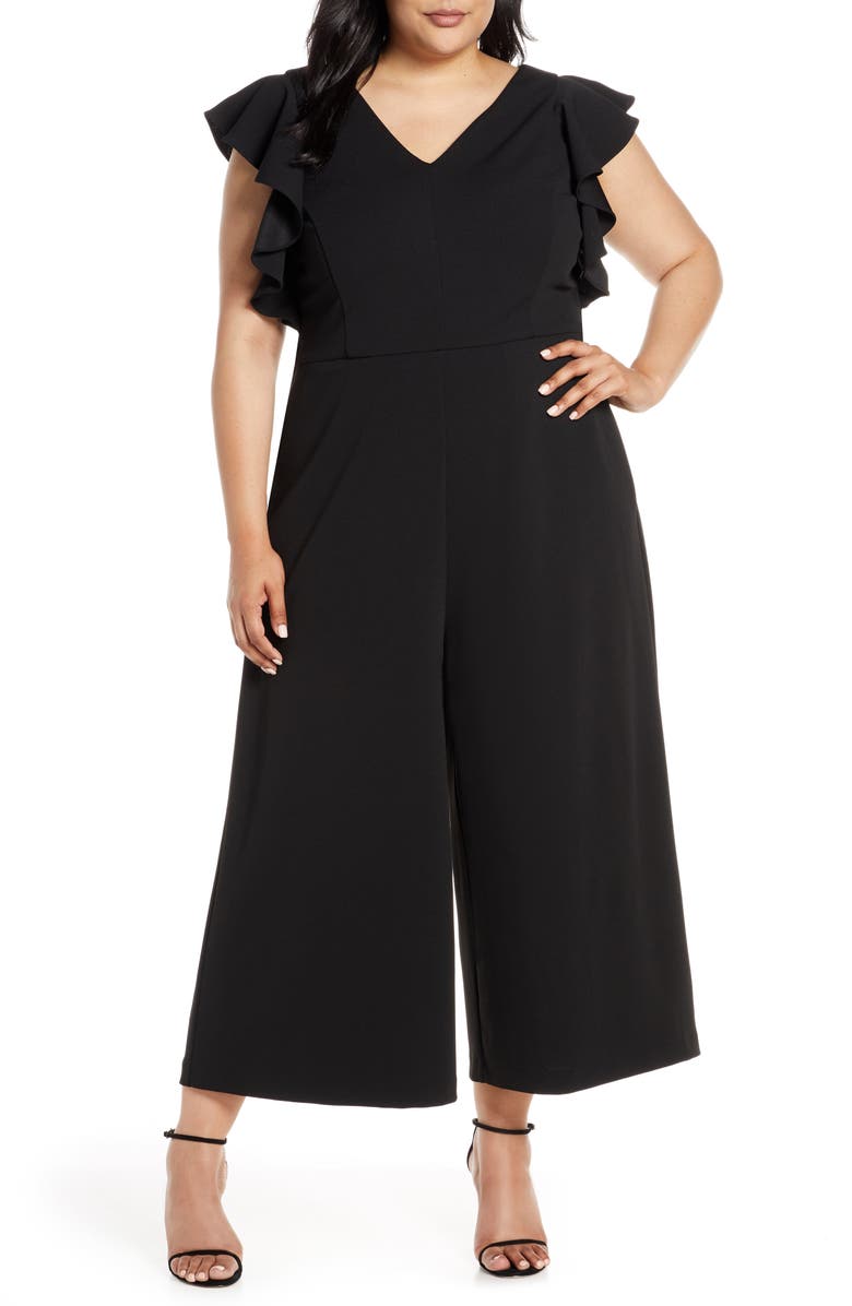 RACHEL Rachel Roy Ruffle Sleeve Crepe Jumpsuit, Main, color, 