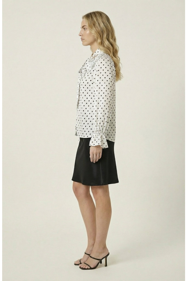 Polka Dot Tie Neck Blouse, Alternate, color, Off-White