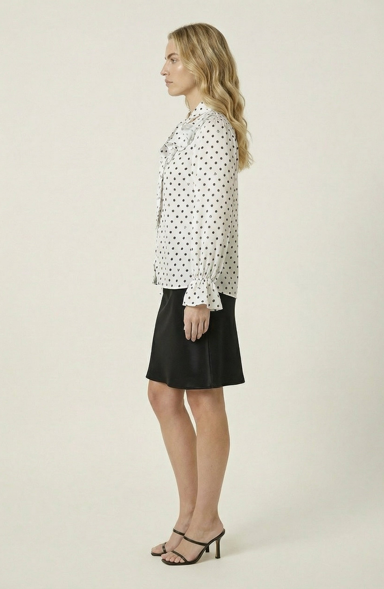 Modenaire Polka Dot Tie Neck Blouse, Alternate, color, Off-White