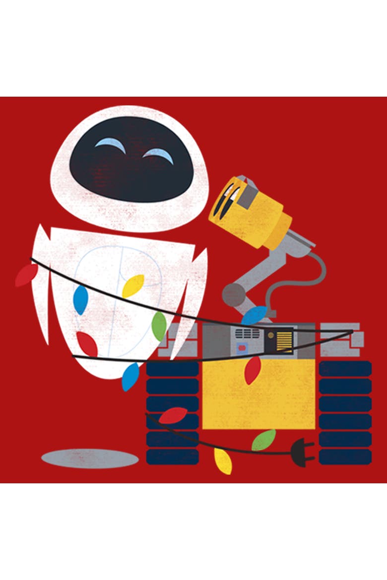 Boy's Wall-E Eve Christmas Lights  Graphic T-Shirt, Alternate, color, Red