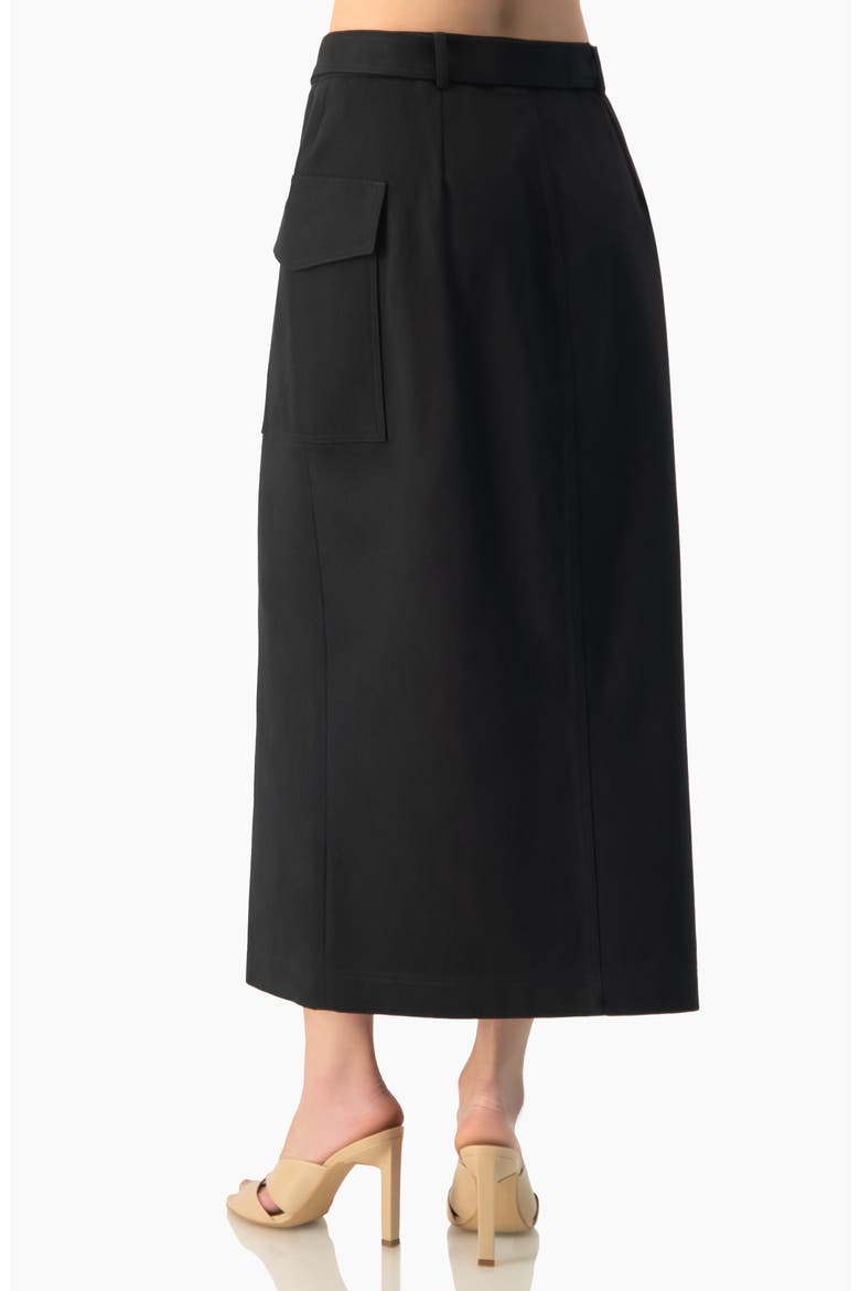 High-Rise Belted Straight Midi Skirt with Side Slit, Alternate, color, Black