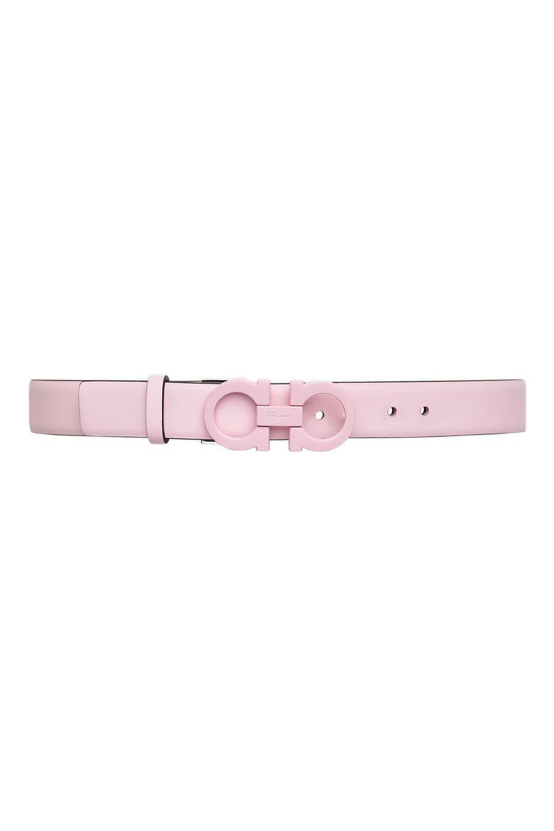 Salvatore Ferragamo Double Gancio Leather Belt, Main, color, CHEERLEADER PINK