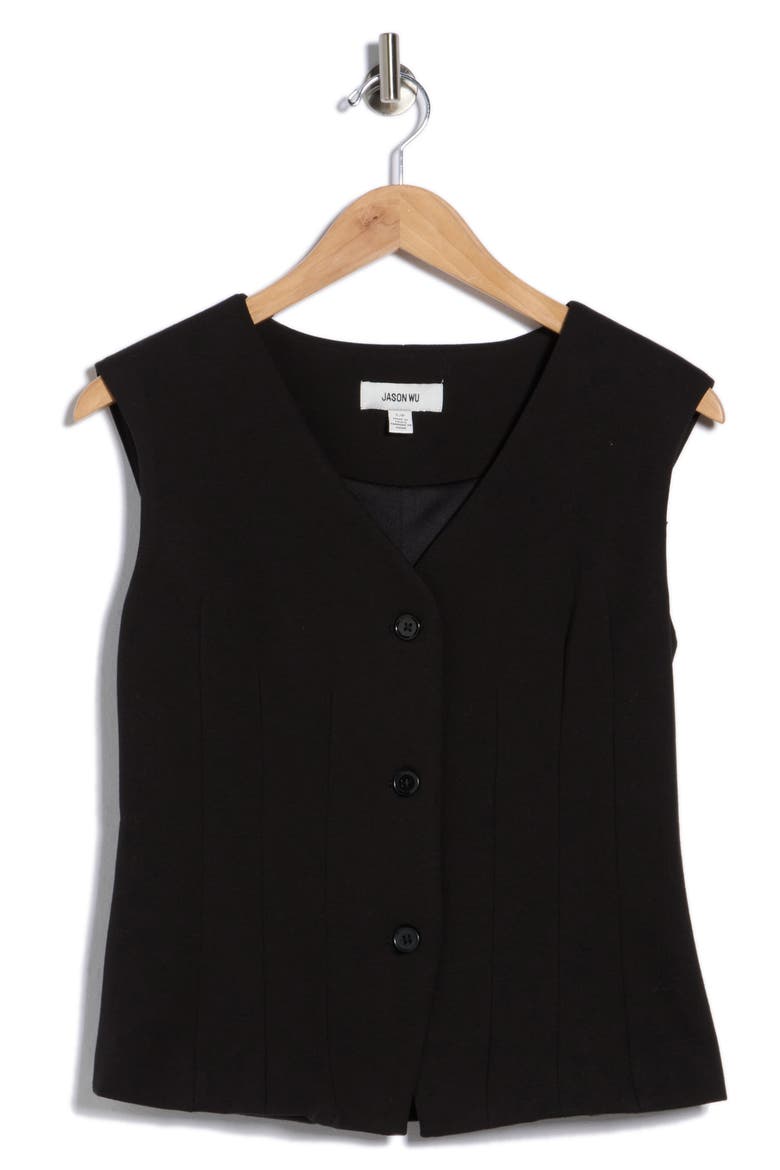 Solid Button Front Vest, Alternate, color, BLACK