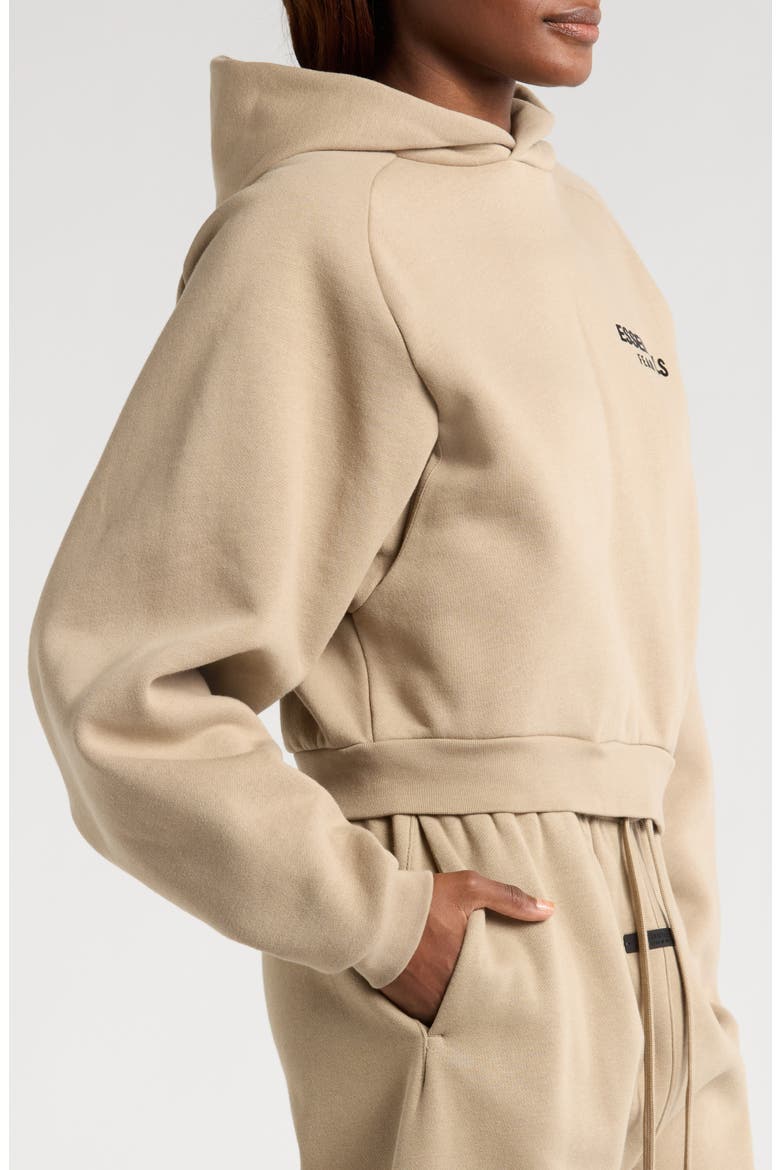 Cotton Blend Fleece Crop Hoodie, Alternate, color, DESERT SAND