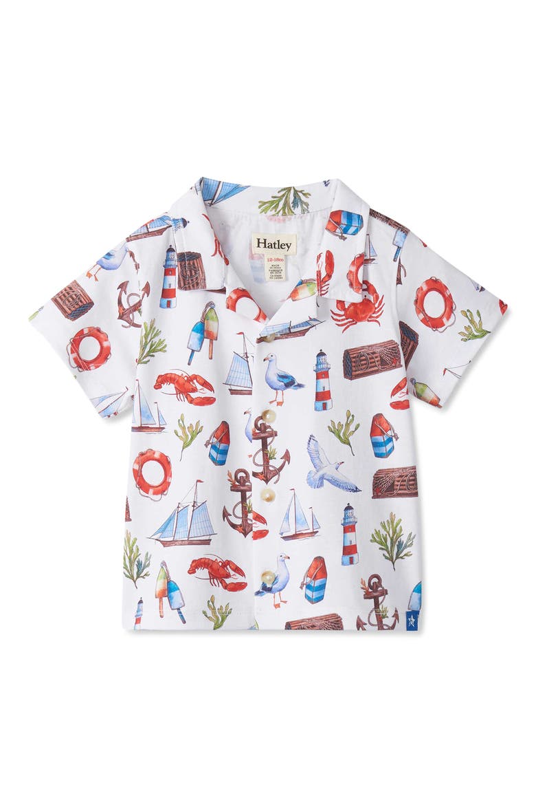 Kids' Painted Seascape Button-Up Shirt, Main, color, WHITE