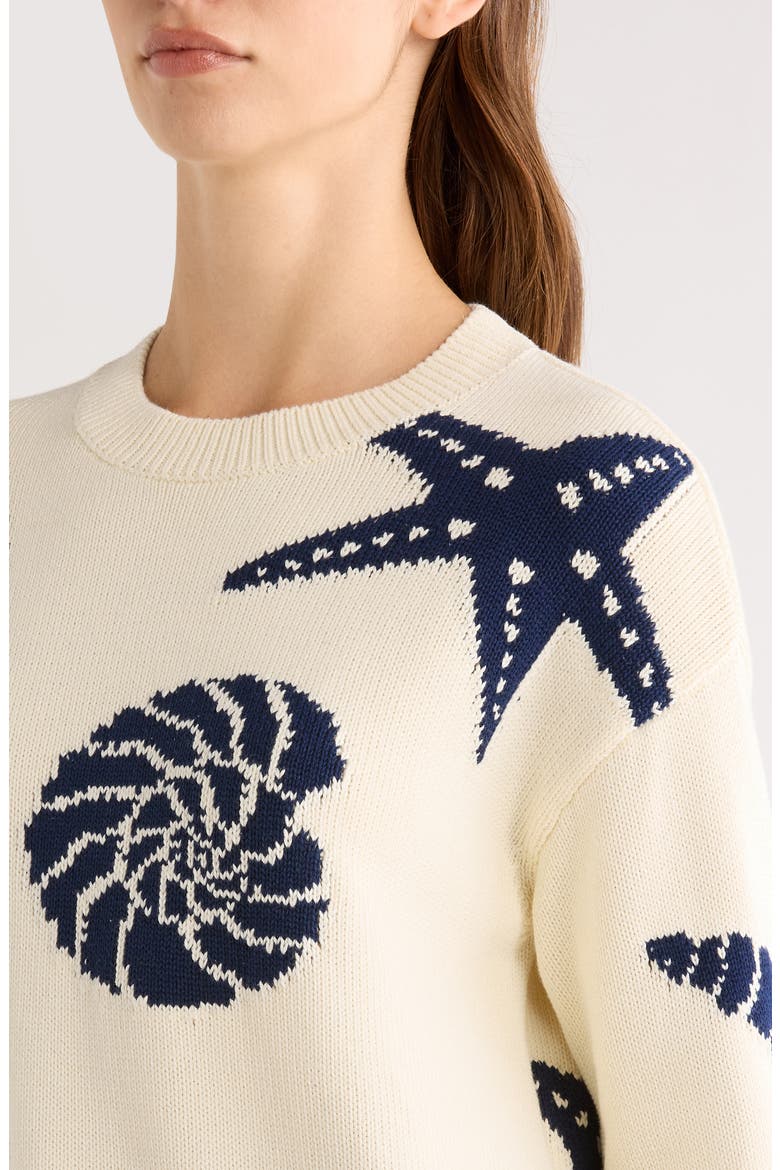 Zoey Seashell Intarsia Cotton Sweater, Alternate, color, SEASHELLS