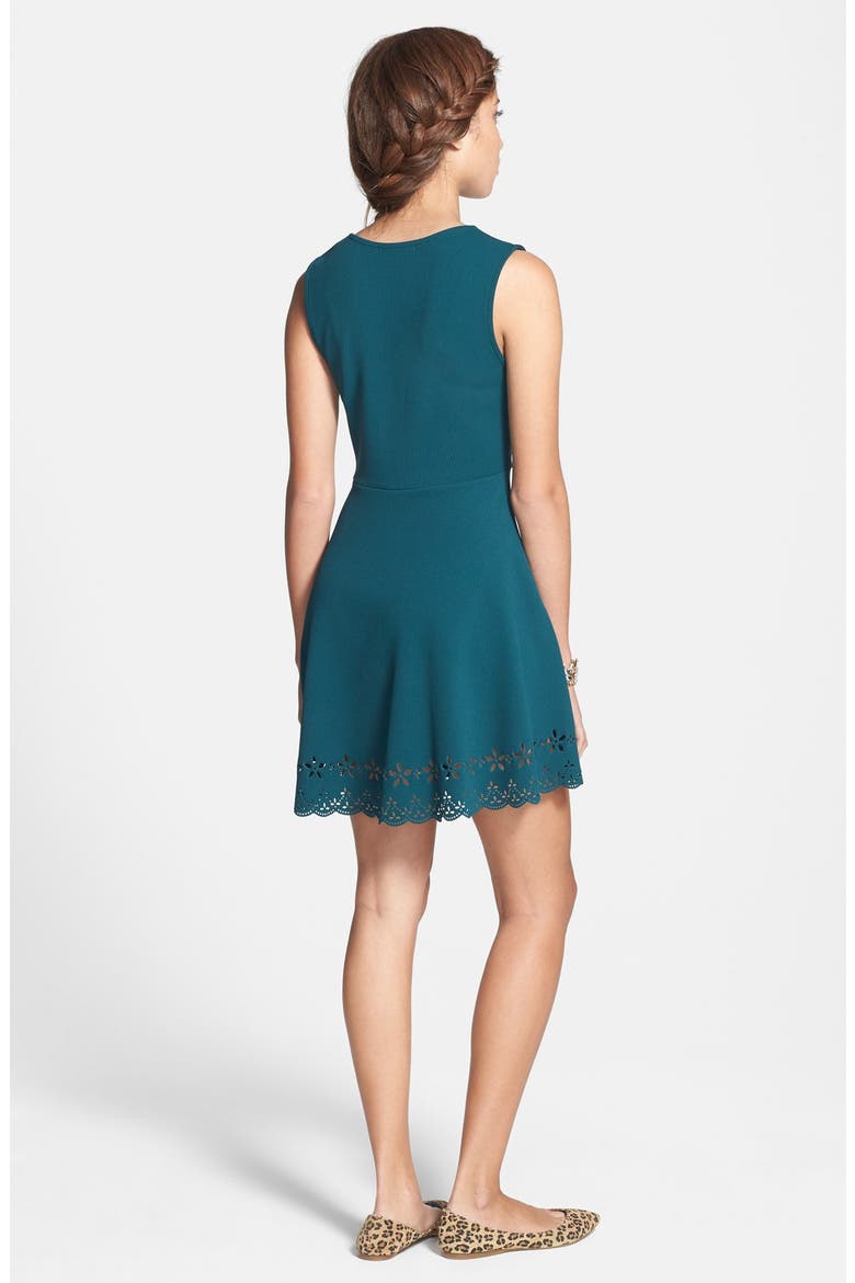 Flower Hem Textured Skater Dress, Alternate, color, GREEN