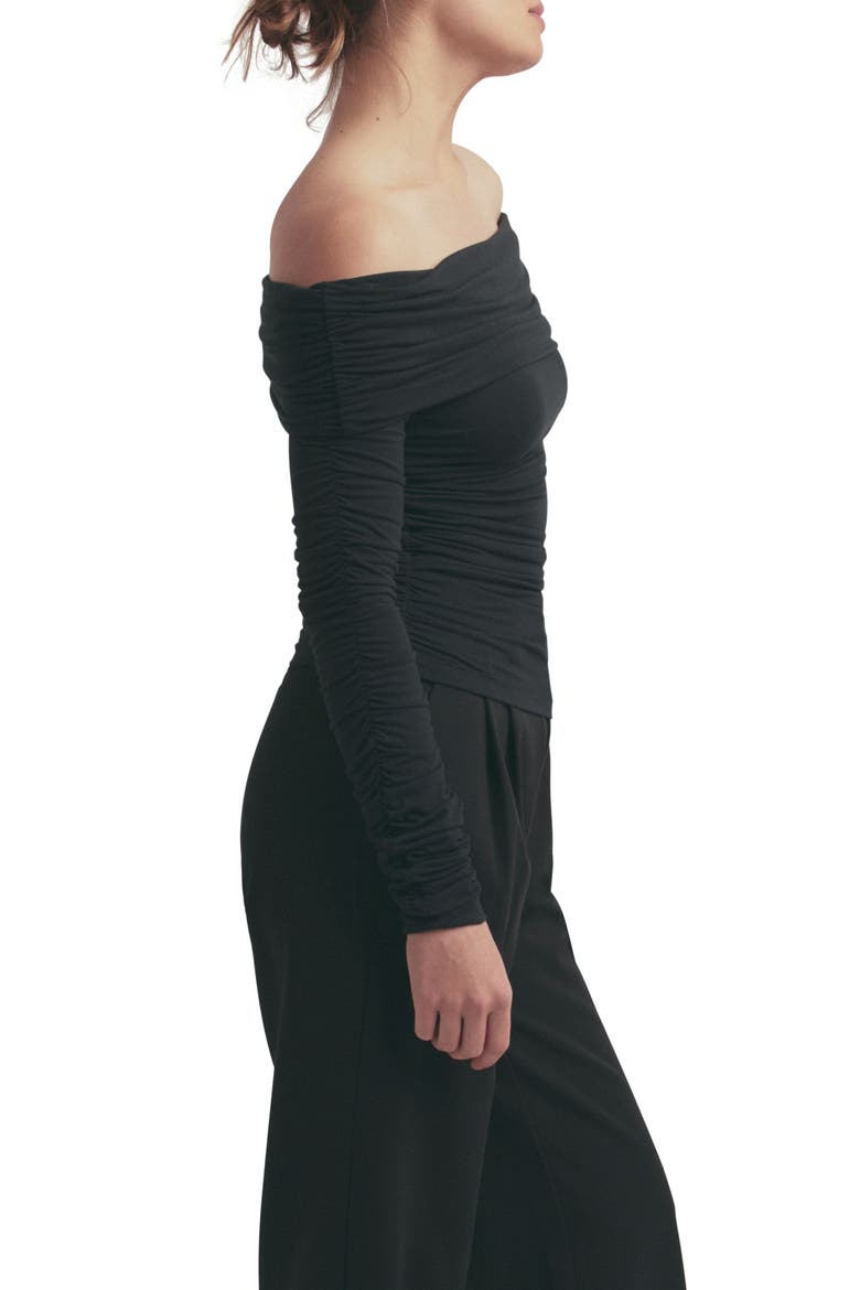 The Night Out Ruched Off the Shoulder Top, Alternate, color, BLACK