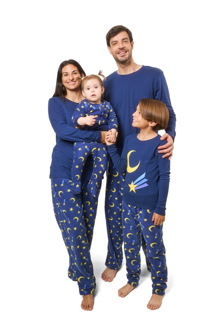 Kids Cotton Top & Fleece Pants Printed Matching Family Holiday Pajamas, Alternate, color, Moon