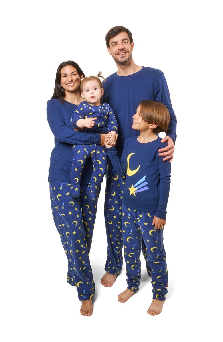 Leveret Kids Cotton Top & Fleece Pants Printed Matching Family Holiday Pajamas, Alternate, color, Moon