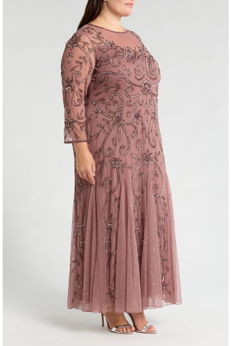 Beaded Long Sleeve Gown, Alternate, color, MAUVE 661