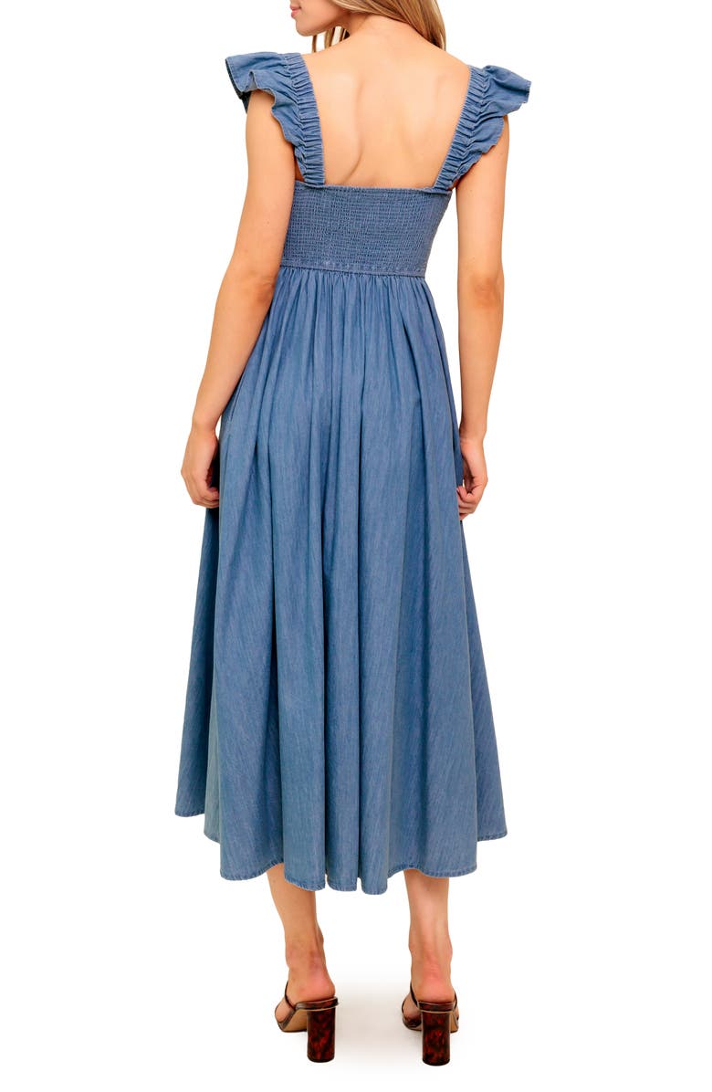 FLYING TOMATO Cap Sleeve Chambray Midi Dress, Alternate, color,