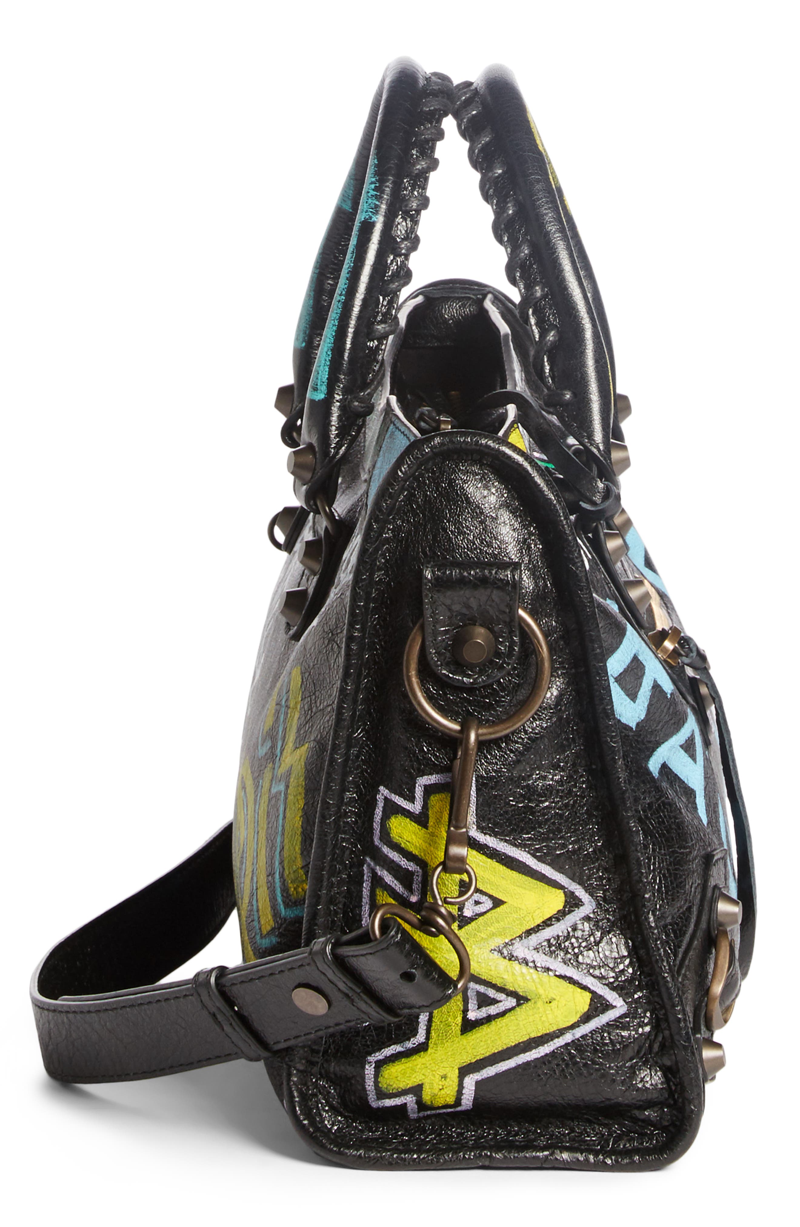 Balenciaga Small City Graffiti Leather Tote, Alternate, color, 