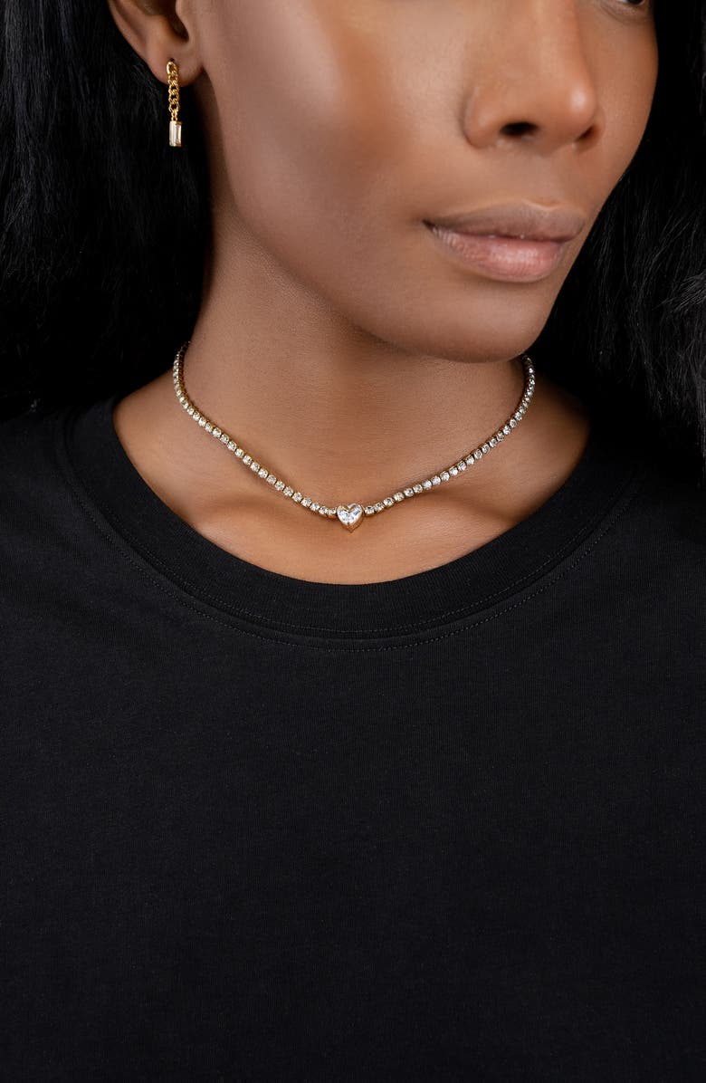 Adornia Water Resistant CZ Heart Tennis Necklace, Alternate, color, Gold