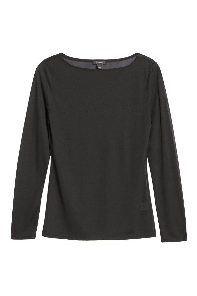 Bateau Neck Mesh Top, Alternate, color, BLACK
