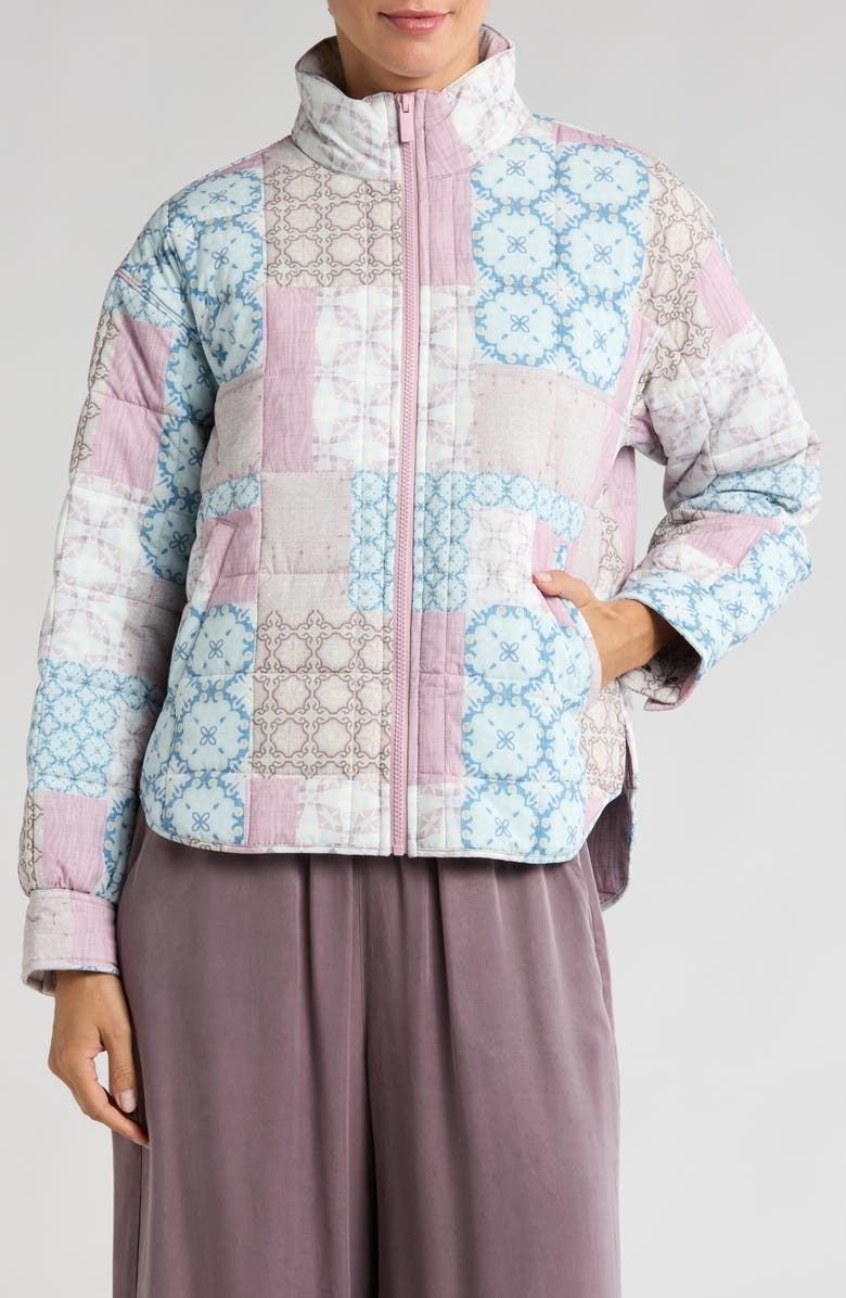 TravisMathew Bold & Bloom Quilted Shirt Jacket, Alternate, color, Mauve Shadows Multi