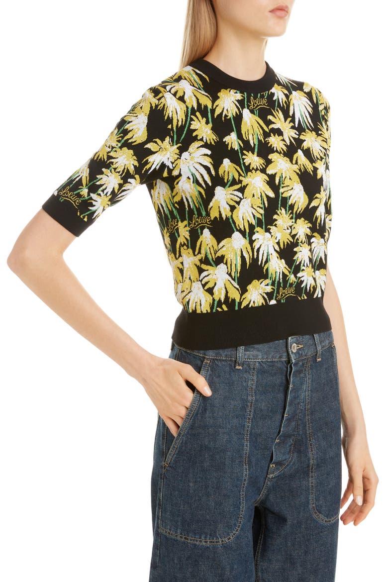 Daisy Jacquard Crop Sweater, Alternate, color, BLACK/ YELLOW