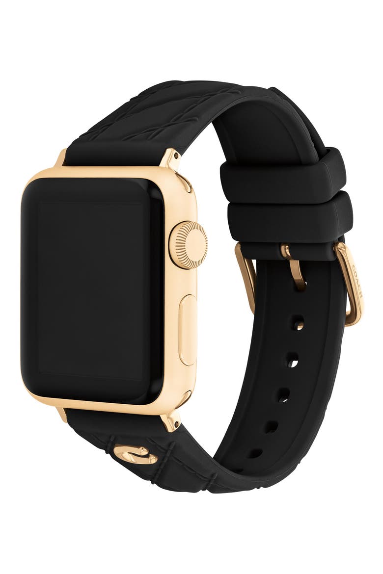 Quilted 20mm Apple Watch® Watchband, Alternate, color, BLACK