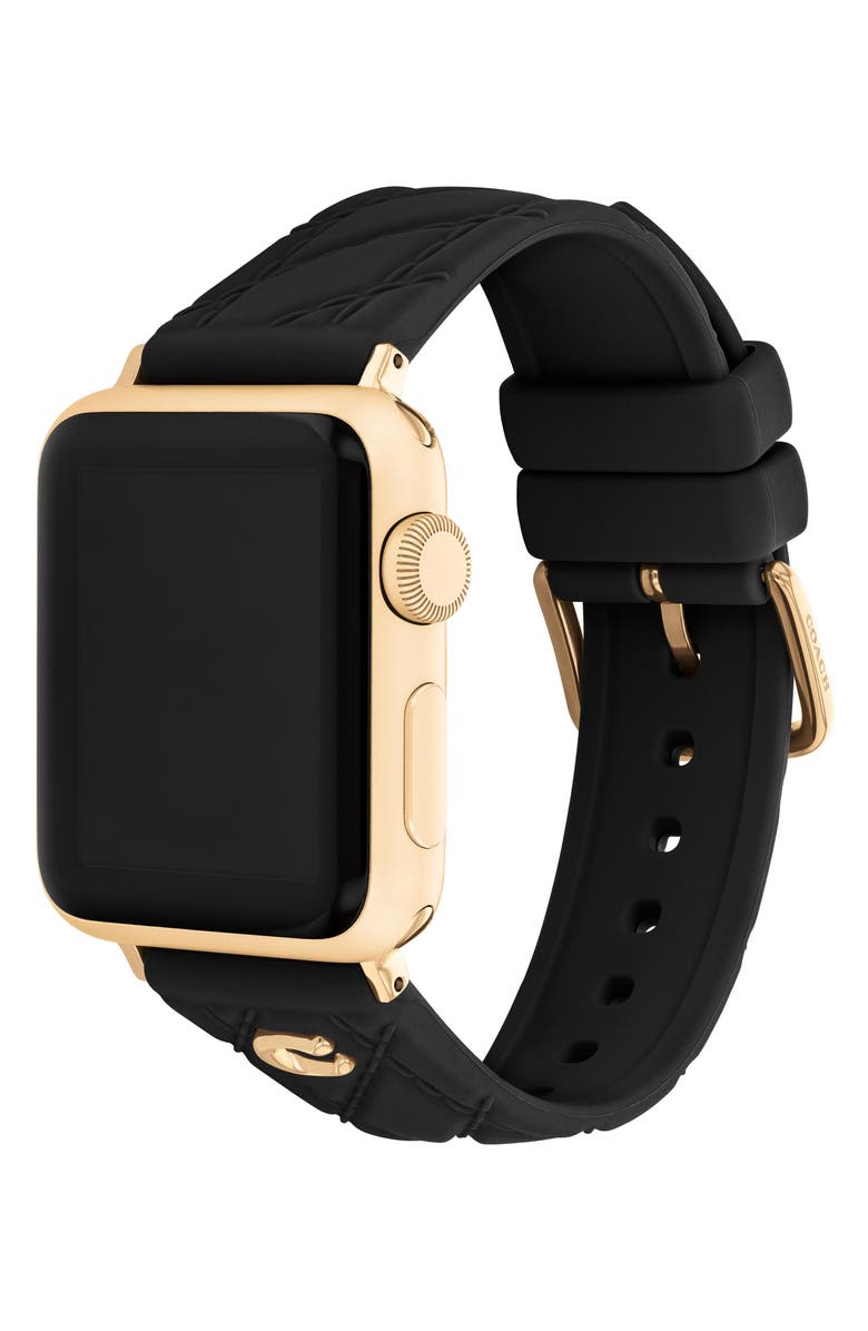 COACH Quilted 20mm Apple Watch<sup>®</sup> Watchband, Alternate, color, Black