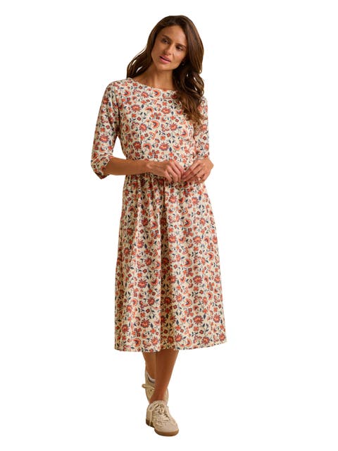 Beech 3/4 Sleeve Waist Tie Midi Dress