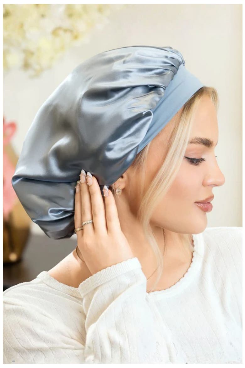 Halo Silk Bonnet, Alternate, color, ASH BLUE
