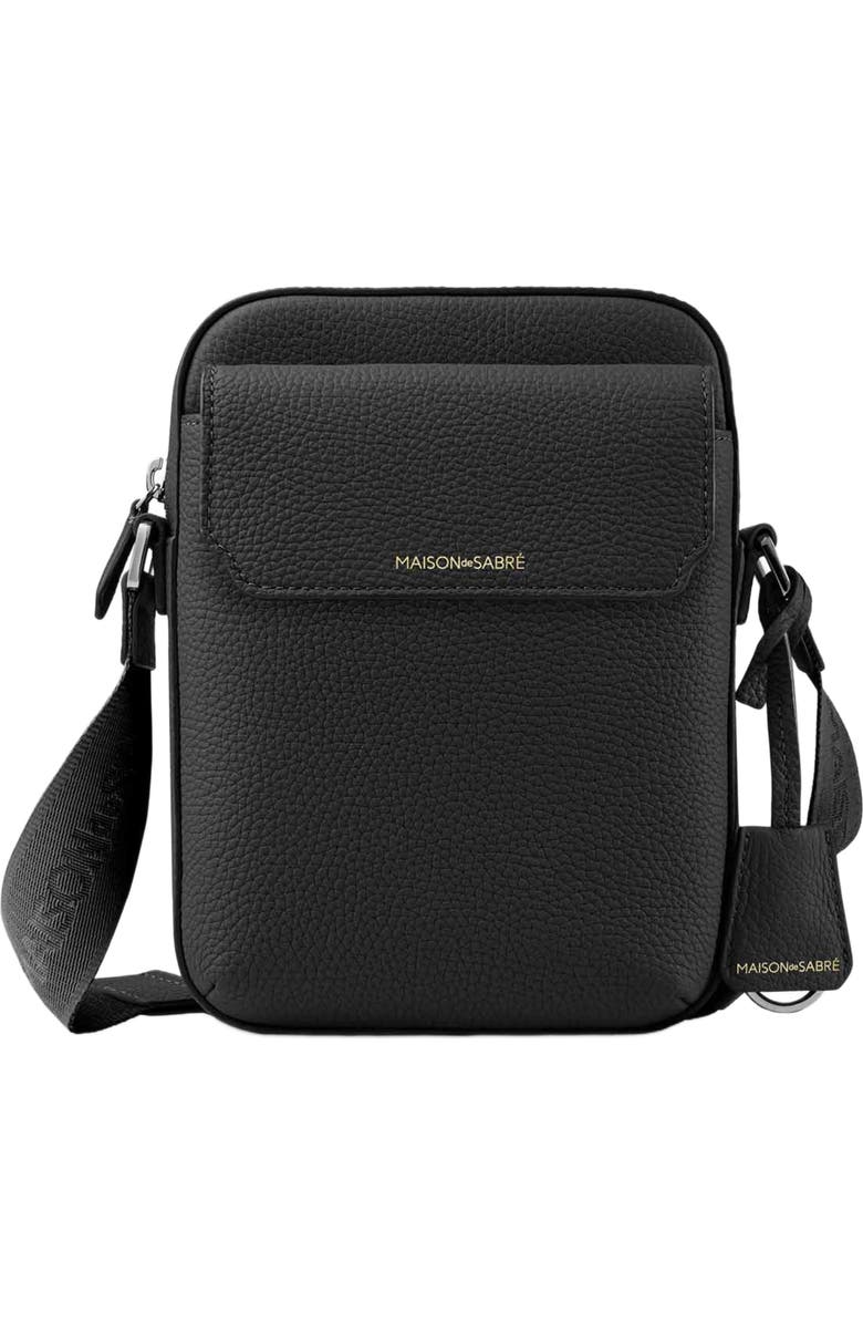 MAISON de SABRÉ Small Leather Messenger Bag, Main, color, Black Caviar