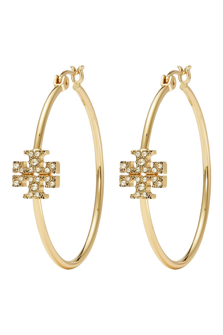 Eleanor Pavé Hoop Earrings, Main, color, TORY GOLD / CRYSTAL