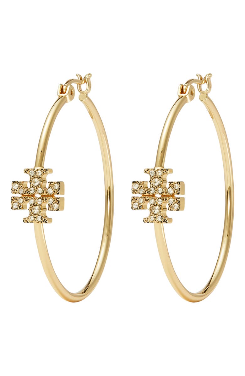 Tory Burch Eleanor Pavé Hoop Earrings, Main, color, 