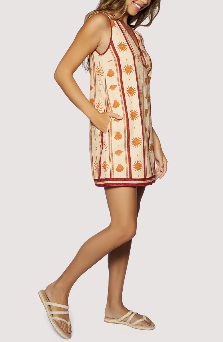 Lost + Wander Coral Faire Keyhole Minidress, Alternate, color, Cream Tan Stripe