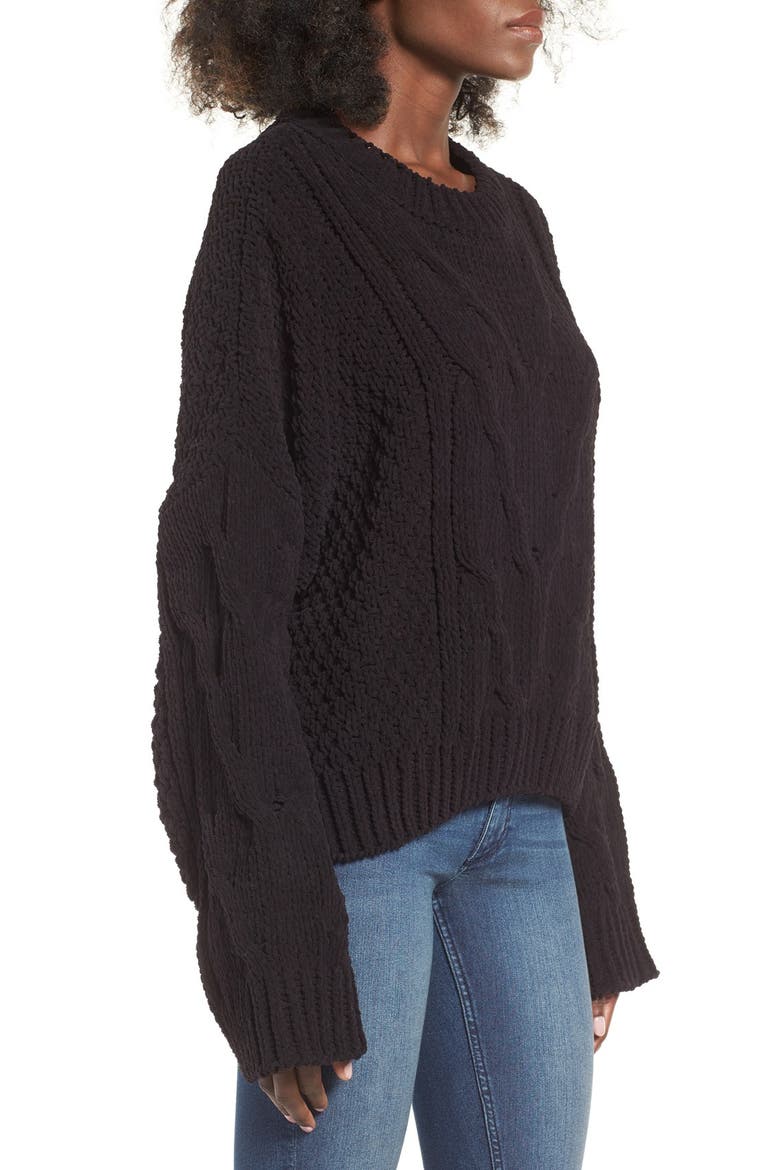 Boxy Cable Knit Sweater, Alternate, color, BLACK