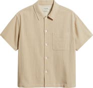 FRAME Open Weave Short Sleeve Cotton Blend Button-Up Shirt