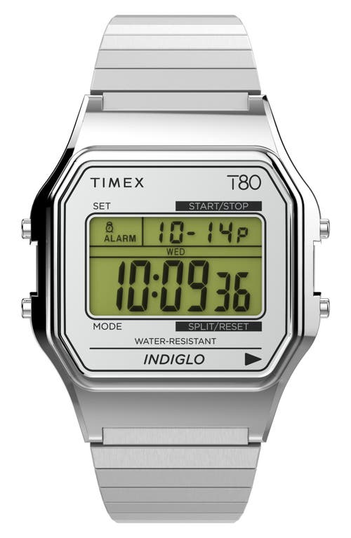 Timex® T80 Digital Bracelet Watch, 34mm in Stainless Steel at Nordstrom