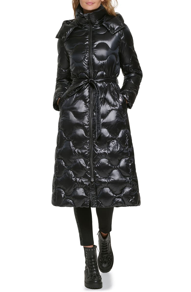 KARL LAGERFELD PARIS Onion Quilt Maxi Water Resistant Down Parka & Belt Bag, Alternate, color, 