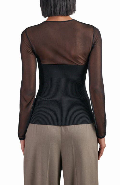 Reiss Womens Black Margot Sweetheart-neck Long-sleeve Stretch-mesh Top In Black