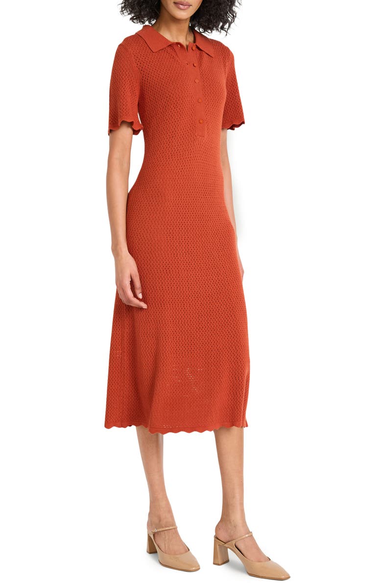 Luxely Open Stitch Midi Sweater Dress, Alternate, color, Bombay Brown