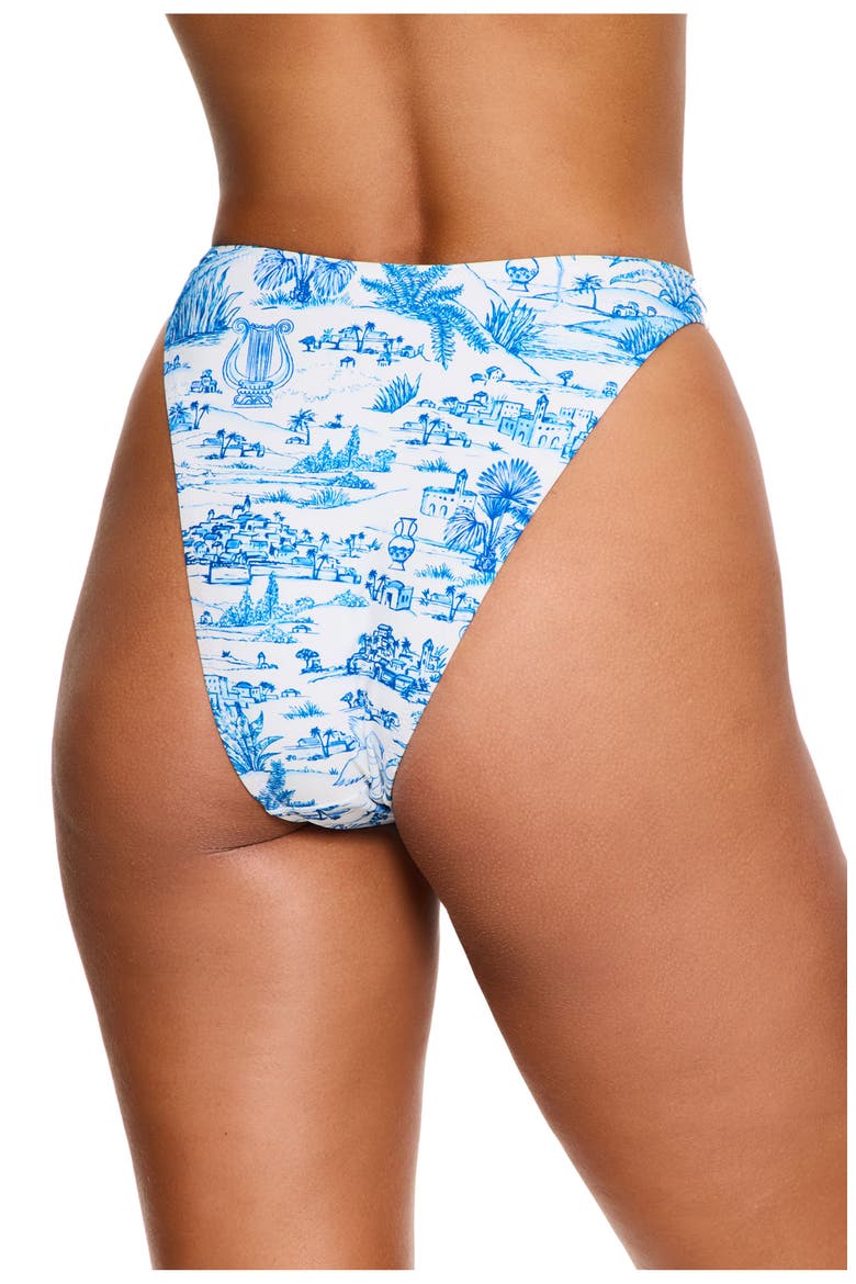 Summer Toile High Waist High Leg Bikini Bottom Swimsuit, Alternate, color, Blue-White