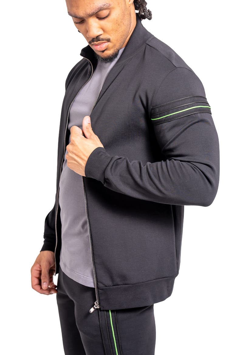 Zipper Resistanceneon Black Knit Track Jacket, Alternate, color, BLACK