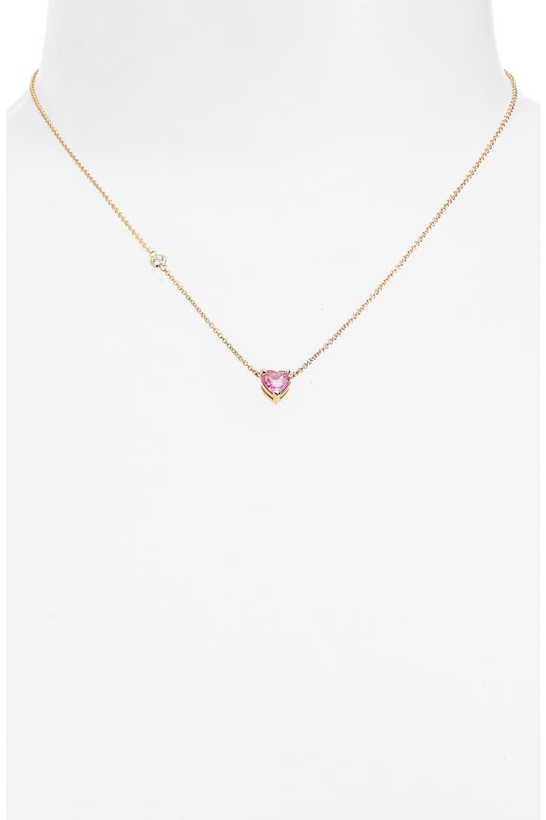 Solitaire Pink Sapphire Heart Pendant Necklace, Alternate, color, YELLOW GOLD
