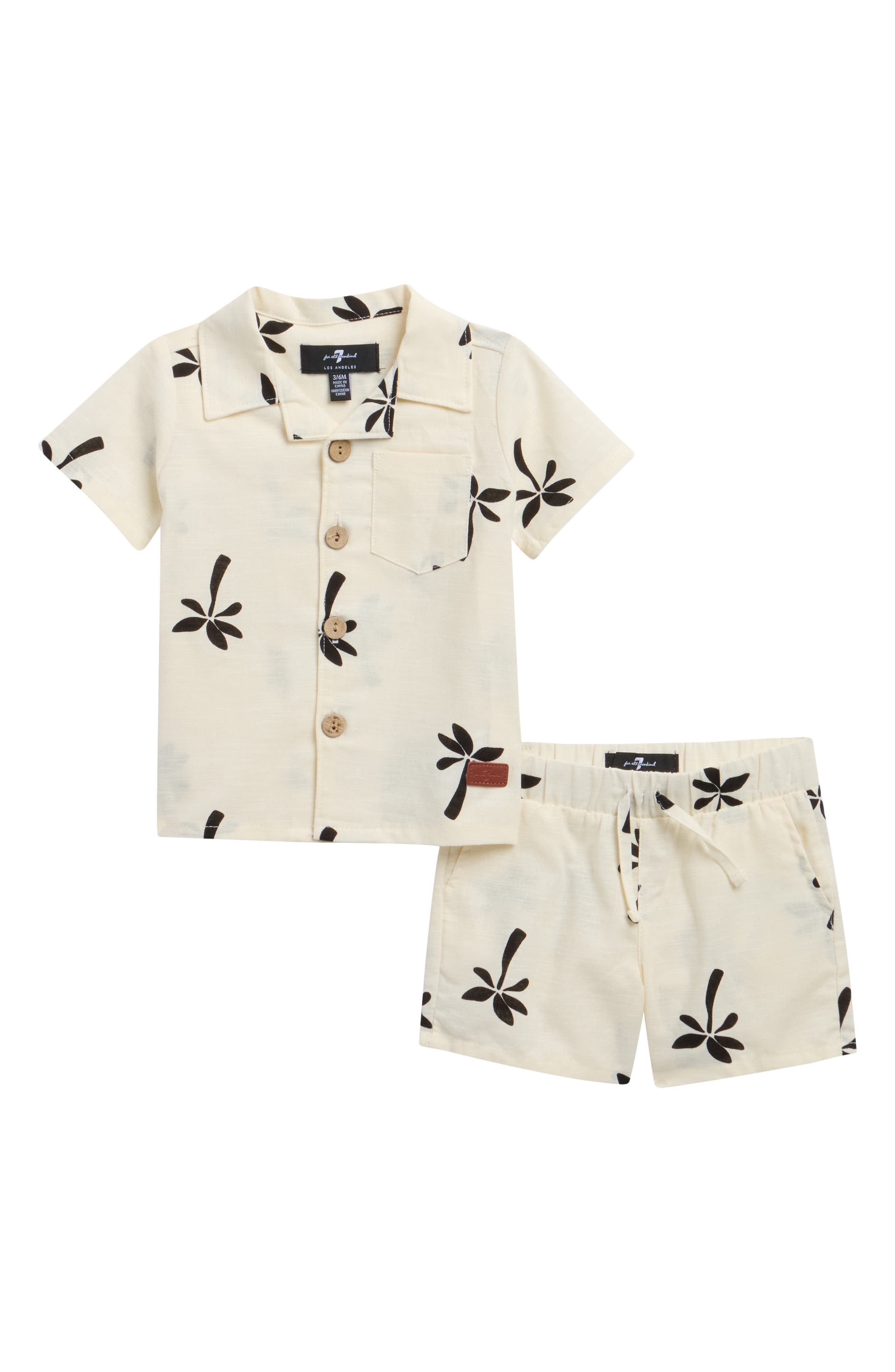 7 For All Mankind Stripe Cotton & Linen Camp Shirt & Shorts Set