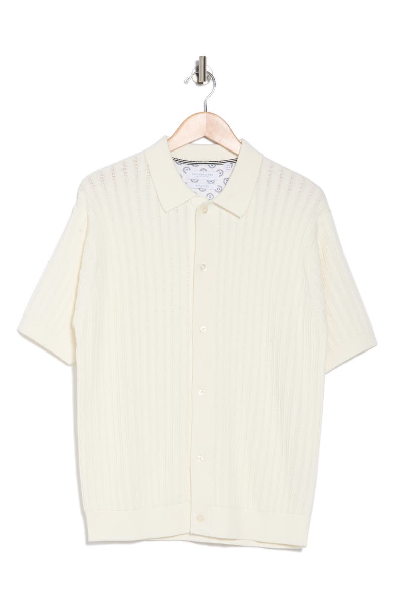 DENIM AND FLOWER Textured Short Sleeve Button-Up Shirt, Alternate, color, Off White