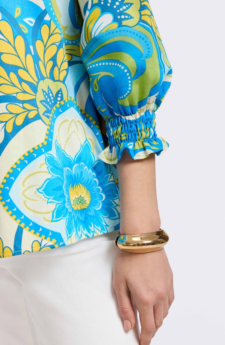 Foxcroft Alicia Floral Cotton Popover Top, Alternate, color, Blue/ Green/ White