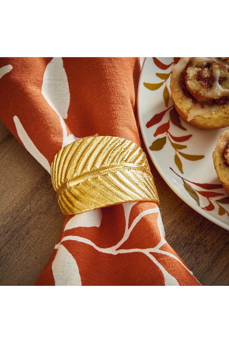 Leaf Napkin Ring Brass Gold Aluminum for Thanksgiving Decor, Alternate, color, Gold