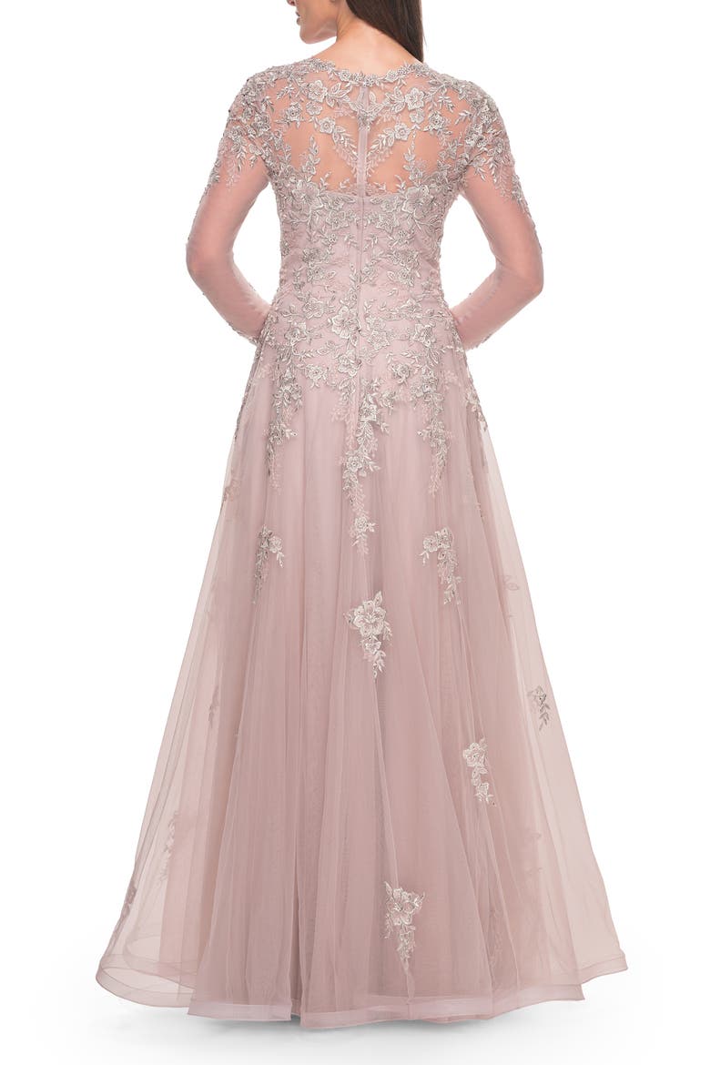 Beautiful A-line Tulle and Lace Long Sleeve Gown, Alternate, color, Dusty Mauve