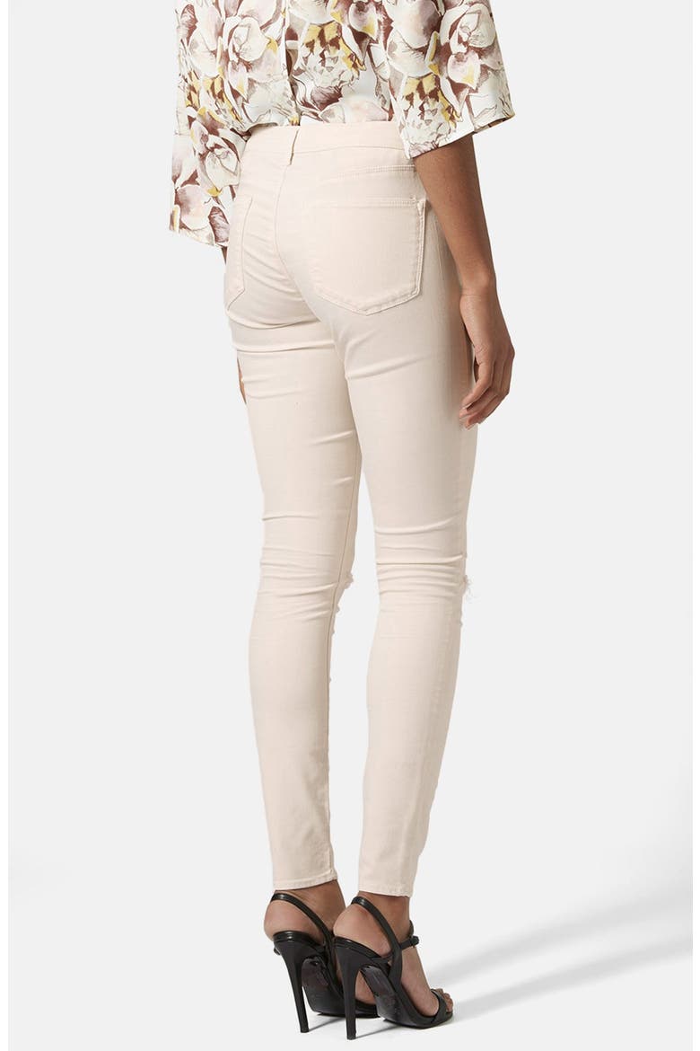 Moto 'Leigh' Ripped Mid Rise Skinny Jeans, Alternate, color, WHITE