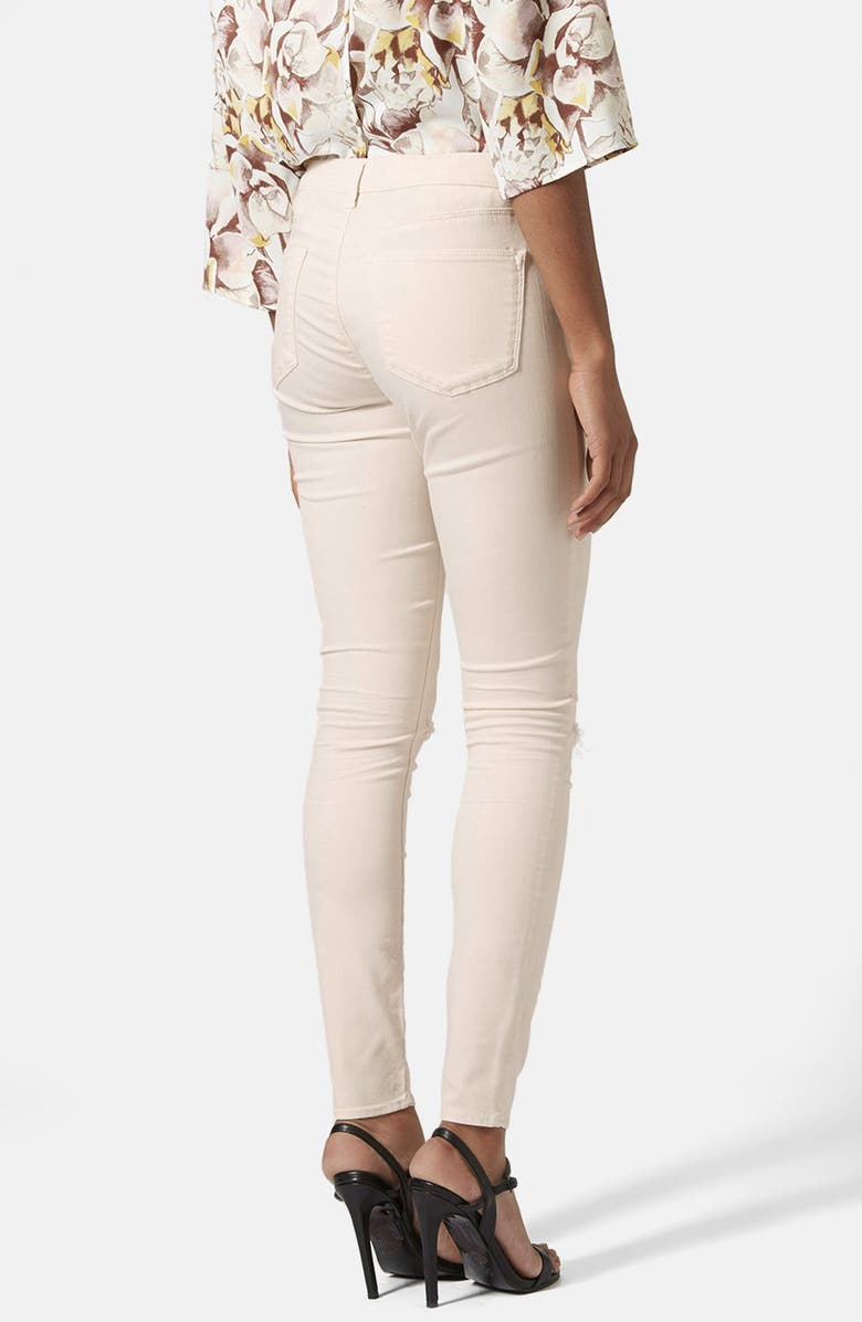 Topshop Moto 'Leigh' Ripped Mid Rise Skinny Jeans, Alternate, color, 